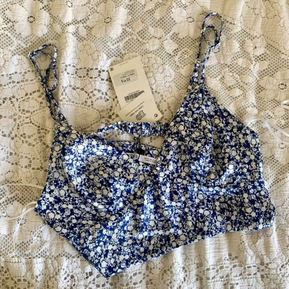 Zara Floral Crop Top and Skirt Two Piece Set NWT - Picture 4 of 8